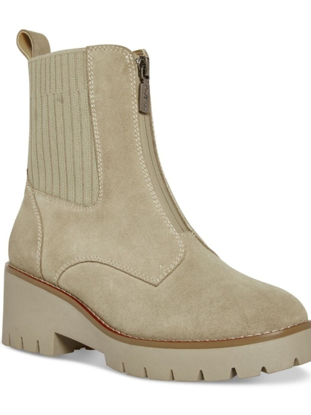 Women's Beige Suede Front-Zip Chelsea Boot